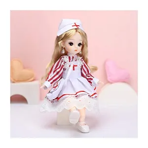 1/6 Ball-Jointed Doll 30cm 12" 21 Moveable Mini Doll DIY Toys with Clothes Shoes Wig Headwear, Best Festival Gift for Girls,C