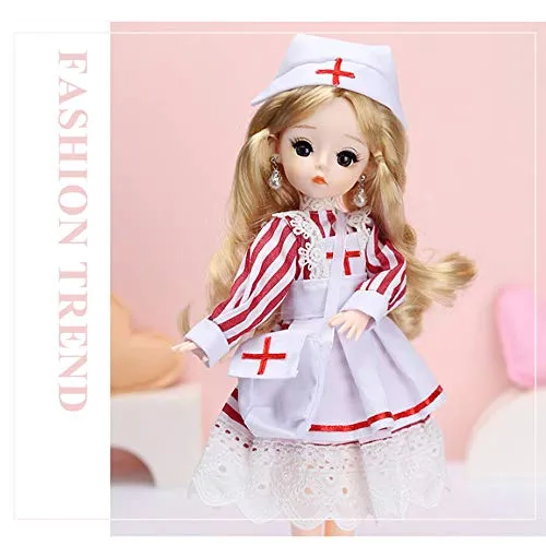 1/6 Ball-Jointed Doll 30cm 12" 21 Moveable Mini Doll DIY Toys with Clothes Shoes Wig Headwear, Best Festival Gift for Girls,C