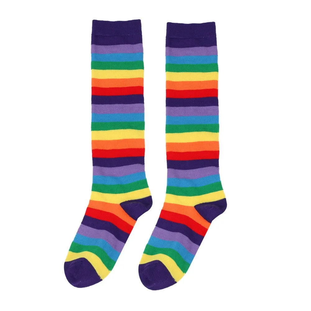 3 Pairs of Womens Rainbow Knee Socks Colorful Striped High Socks Stockings