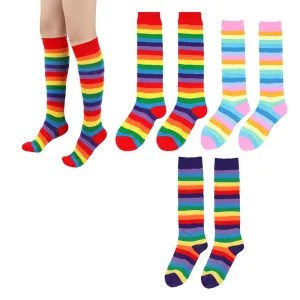 3 Pairs of Womens Rainbow Knee Socks Colorful Striped High Socks Stockings