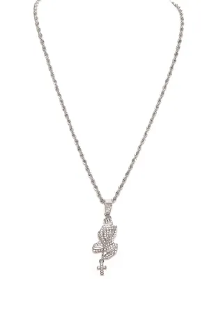 Bling Praying Hands Pendant Necklace - Silver