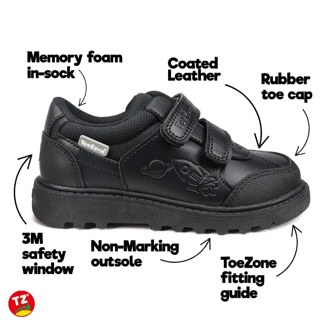 CADE - Black Space Themed School Shoes (Wide Fit)