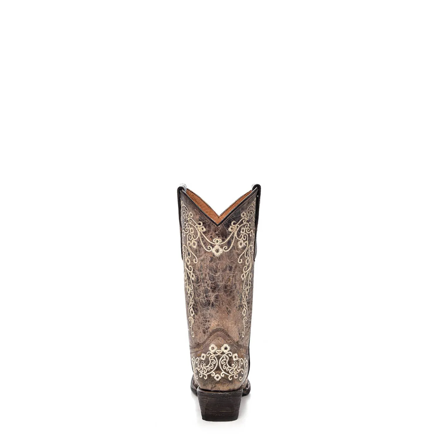 Corral Boots Kids Girl Leather Embroidery Brown Bone Cowgirl
