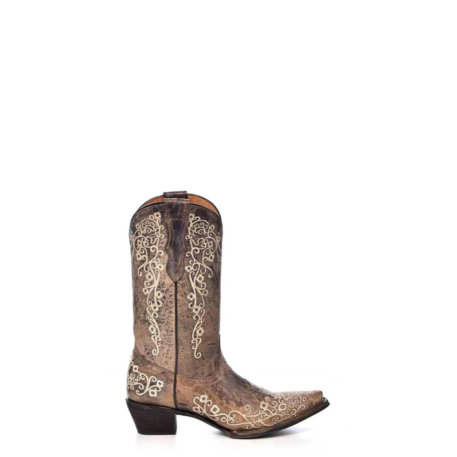Corral Boots Kids Girl Leather Embroidery Brown Bone Cowgirl