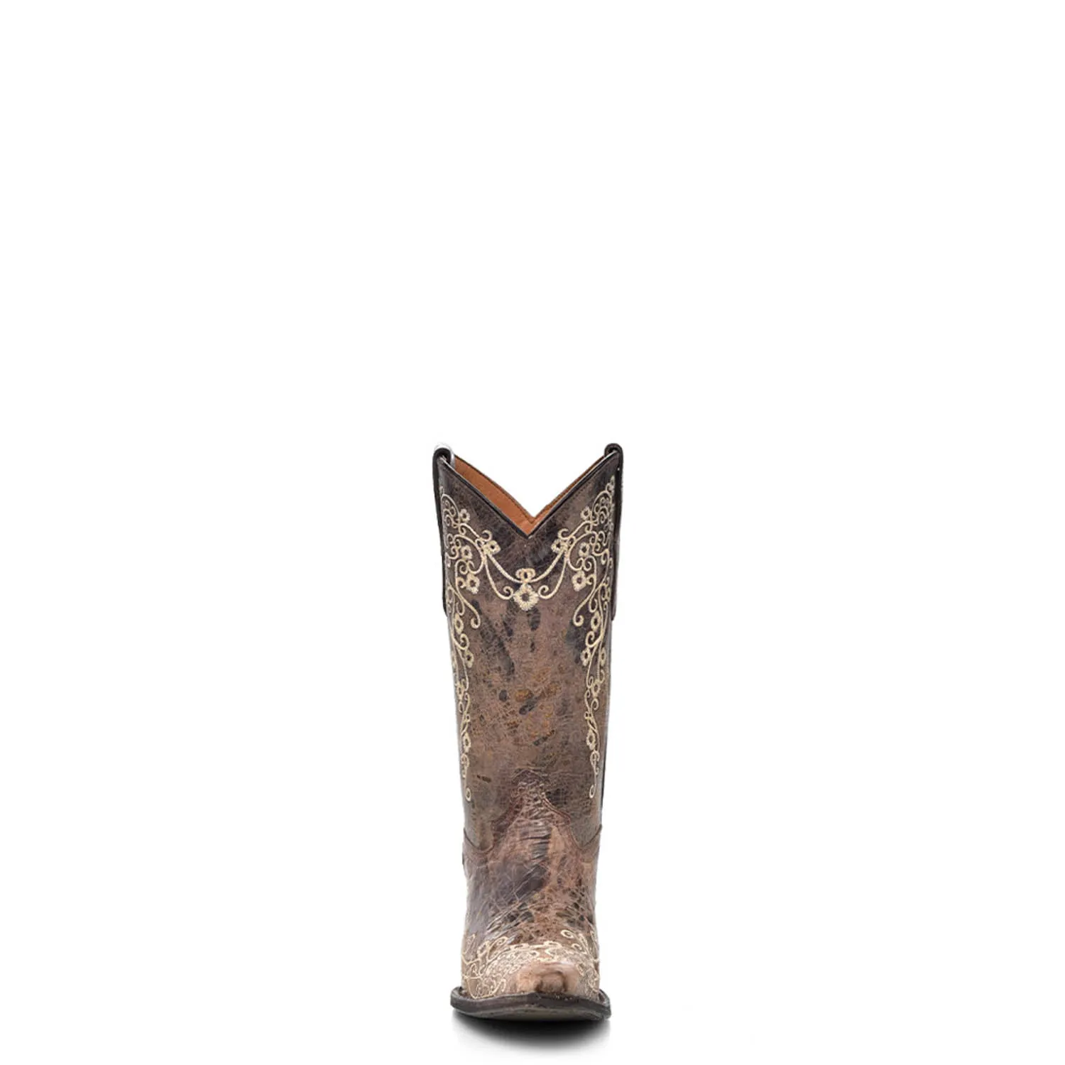 Corral Boots Kids Girl Leather Embroidery Brown Bone Cowgirl