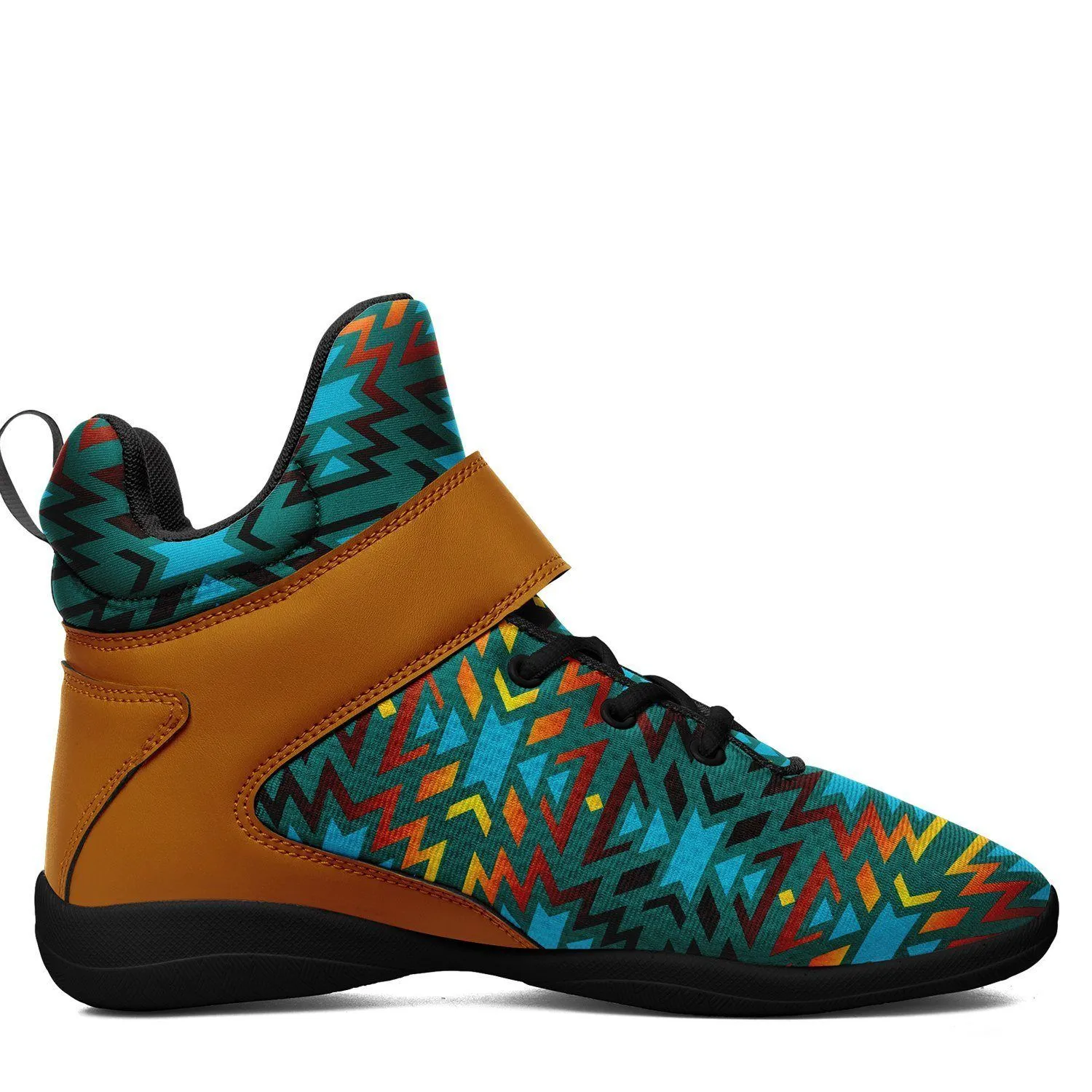 Fire Colors and Turquoise Teal Kid's Ipottaa Basketball / Sport High Top Shoes