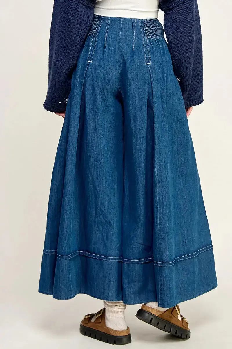 LONG DENIM A LINE FLARED WIDE LEG PANTS