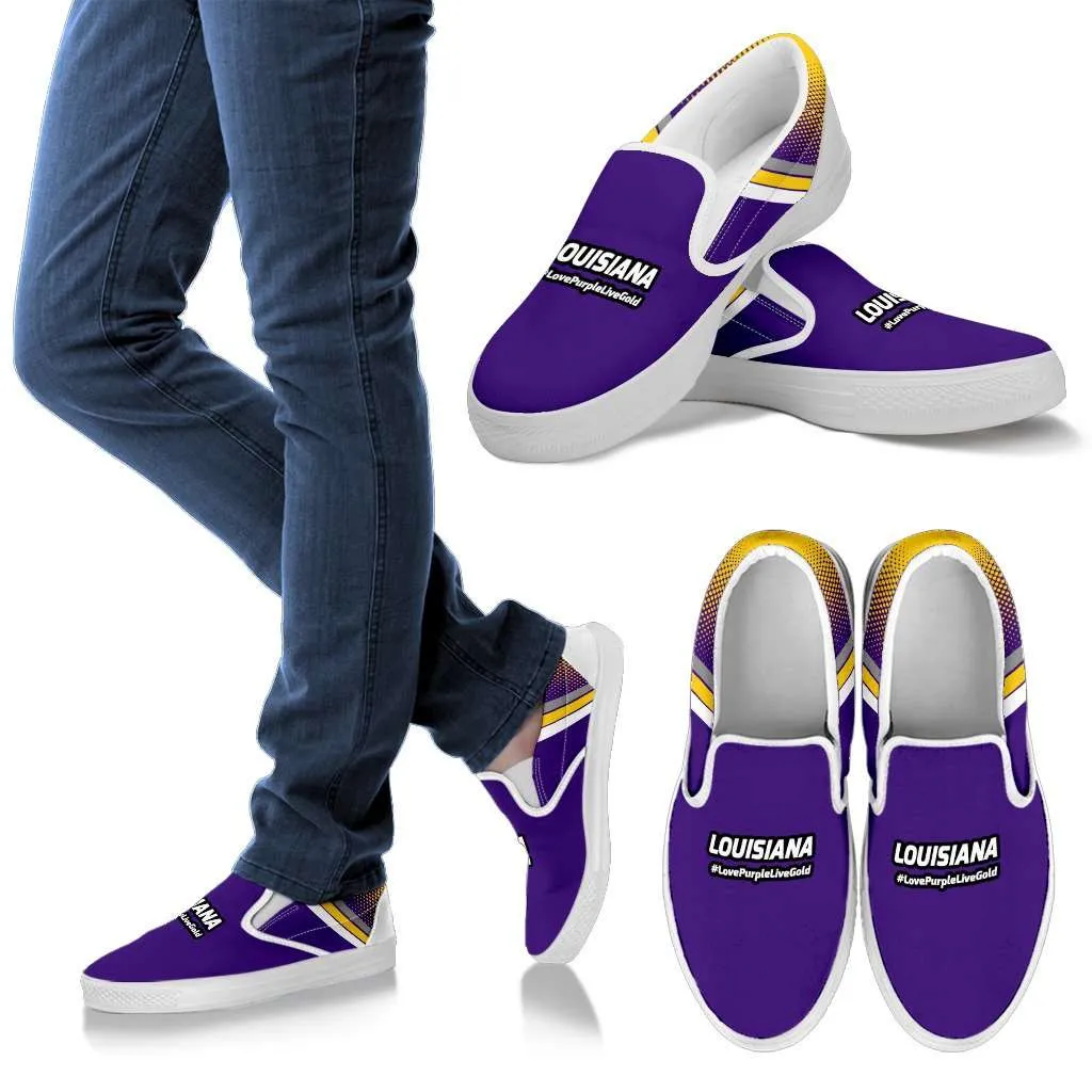 Love Purple Live Gold Louisiana Football Fan Slip-on Sneakers