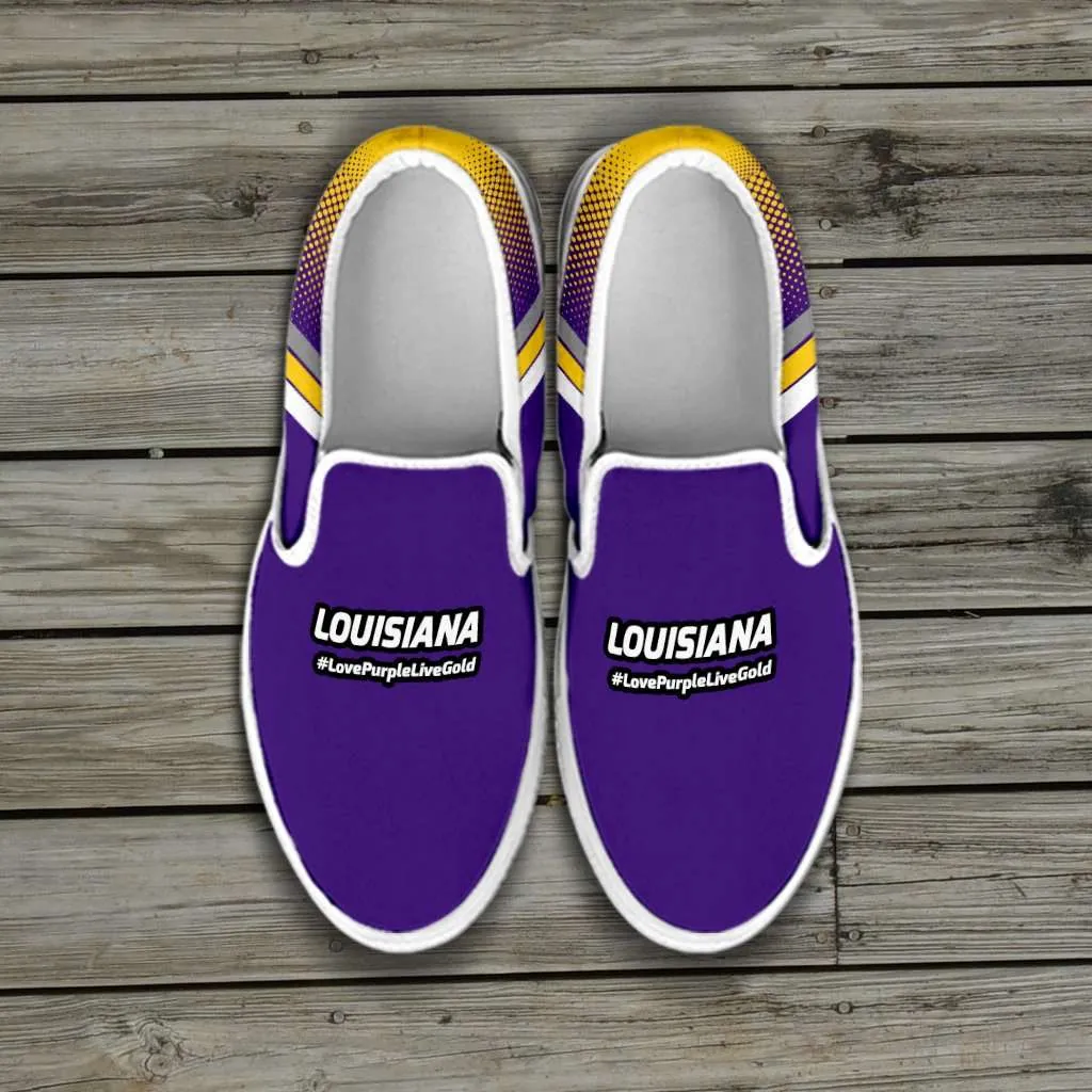 Love Purple Live Gold Louisiana Football Fan Slip-on Sneakers