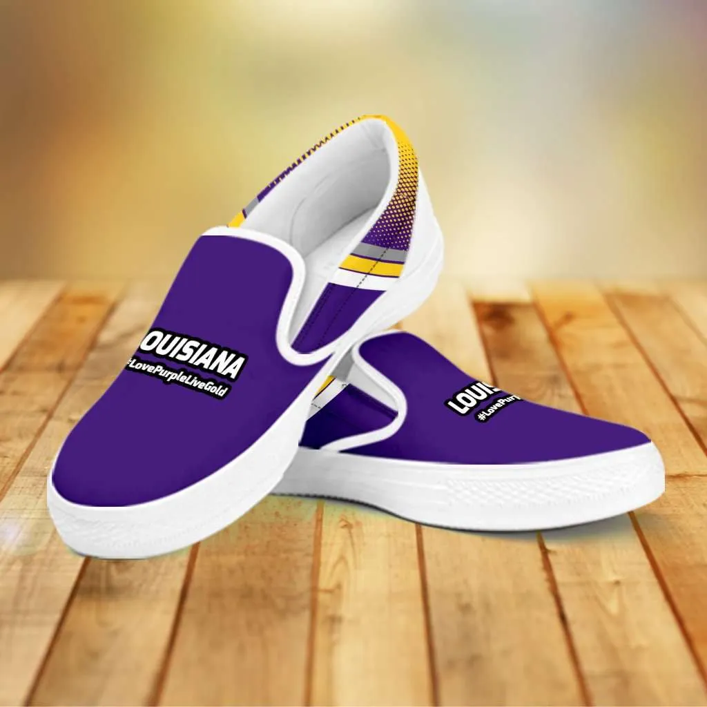 Love Purple Live Gold Louisiana Football Fan Slip-on Sneakers