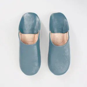 Moroccan Babouche Basic Slippers, Blue Grey
