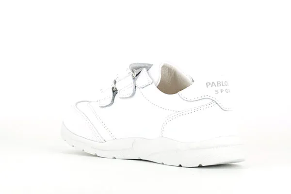 Pablosky Kids White Leather Velcro Sneaker - 277900