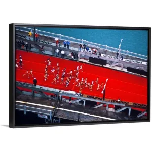 "Aerial view of people running in Chicago Marathon, Chicago, Cook County, Illi" Black Float Frame Canvas Art