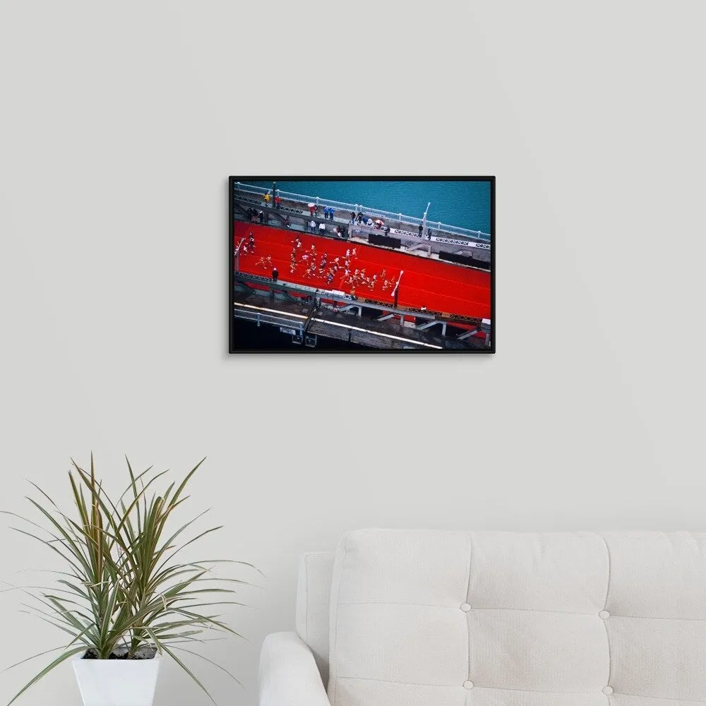 "Aerial view of people running in Chicago Marathon, Chicago, Cook County, Illi" Black Float Frame Canvas Art