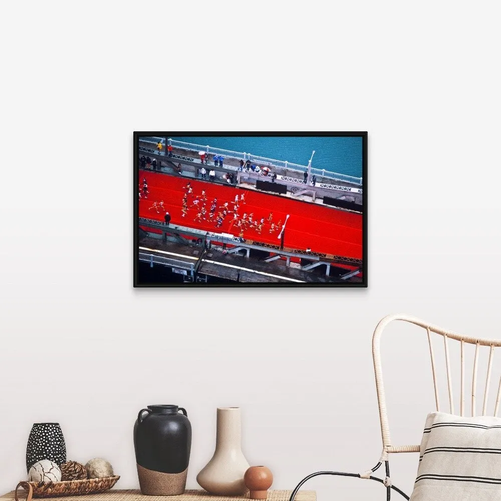"Aerial view of people running in Chicago Marathon, Chicago, Cook County, Illi" Black Float Frame Canvas Art