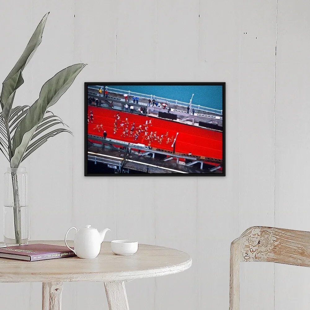 "Aerial view of people running in Chicago Marathon, Chicago, Cook County, Illi" Black Float Frame Canvas Art