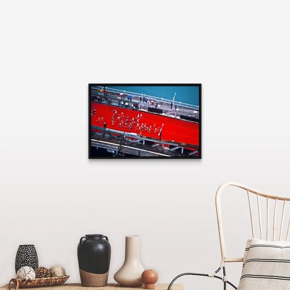 "Aerial view of people running in Chicago Marathon, Chicago, Cook County, Illi" Black Float Frame Canvas Art