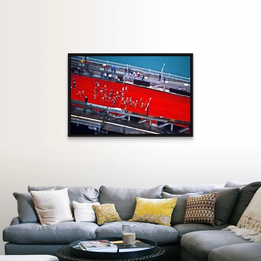 "Aerial view of people running in Chicago Marathon, Chicago, Cook County, Illi" Black Float Frame Canvas Art