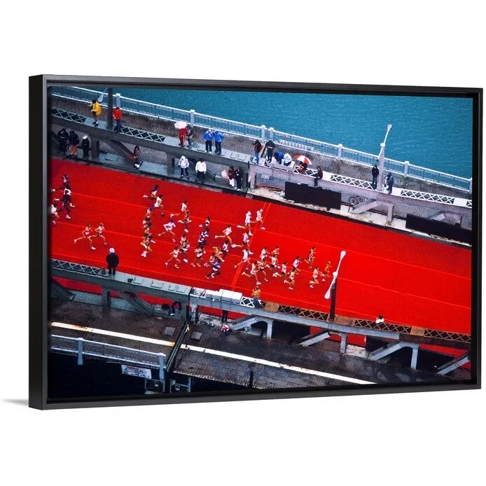 "Aerial view of people running in Chicago Marathon, Chicago, Cook County, Illi" Black Float Frame Canvas Art