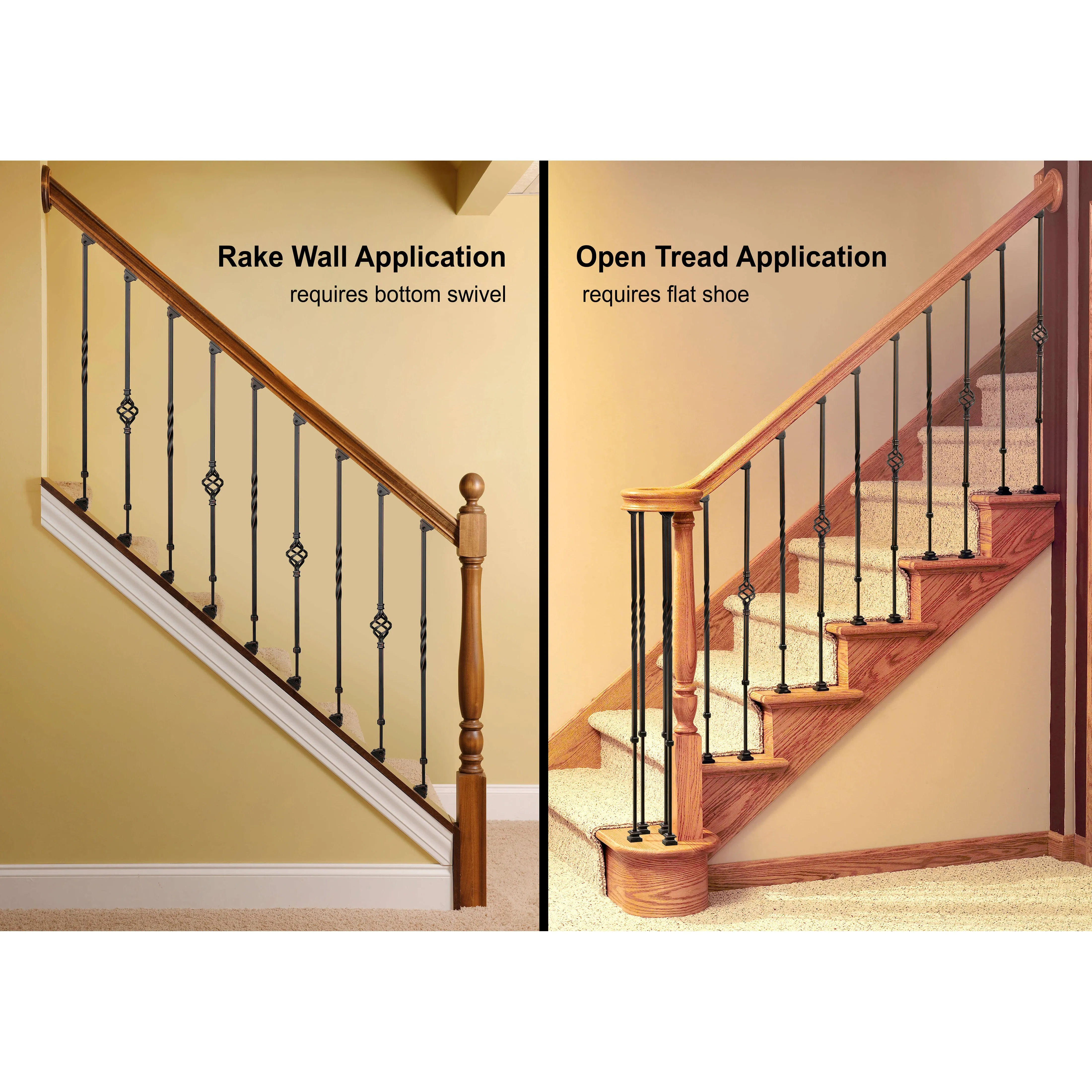 "Ole Iron Slides" - 1/2" Square x 30"-38"H Standard Scroll Adjustable Hollow Iron Baluster (ISSCR)