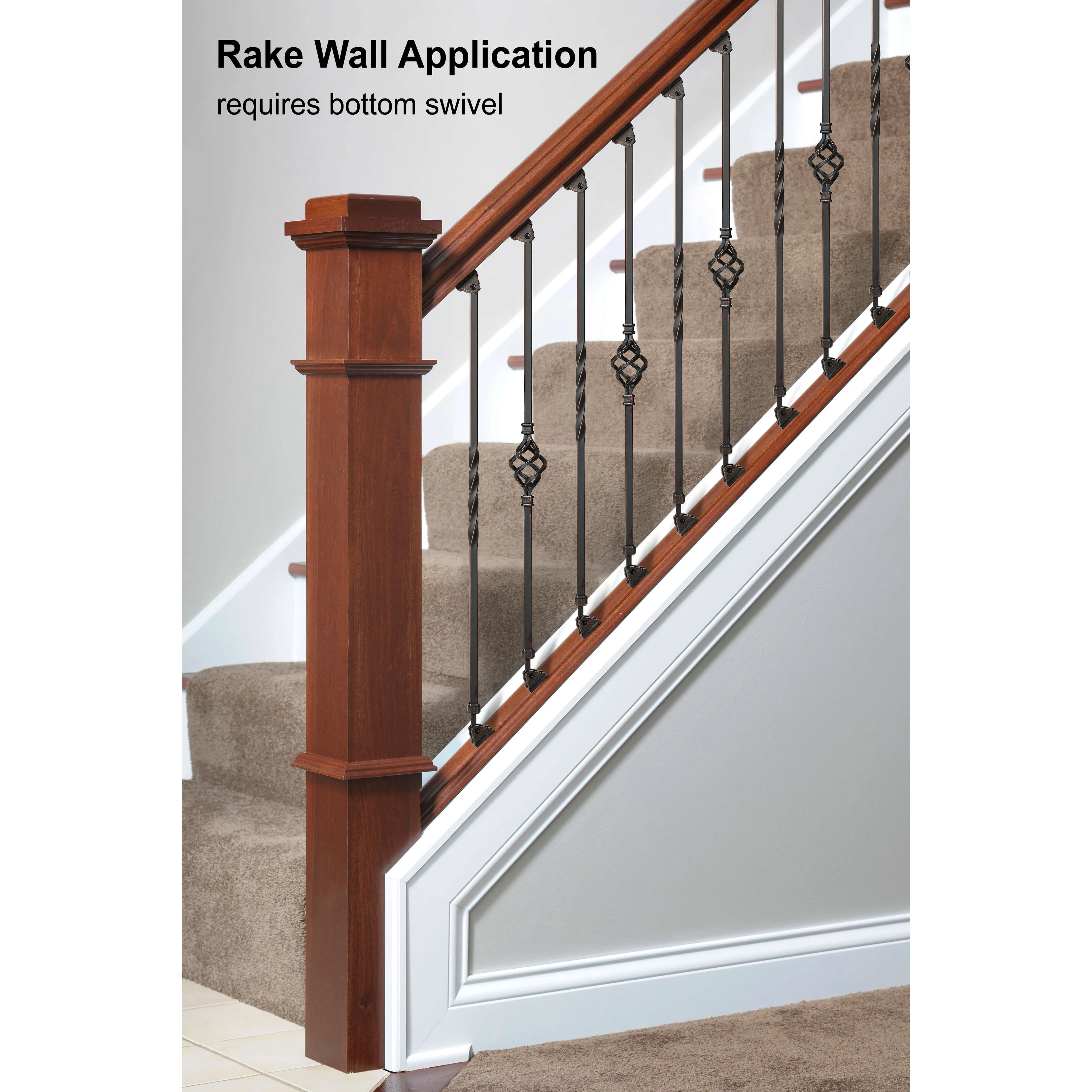 "Ole Iron Slides" - 1/2" Square x 30"-38"H Standard Scroll Adjustable Hollow Iron Baluster (ISSCR)