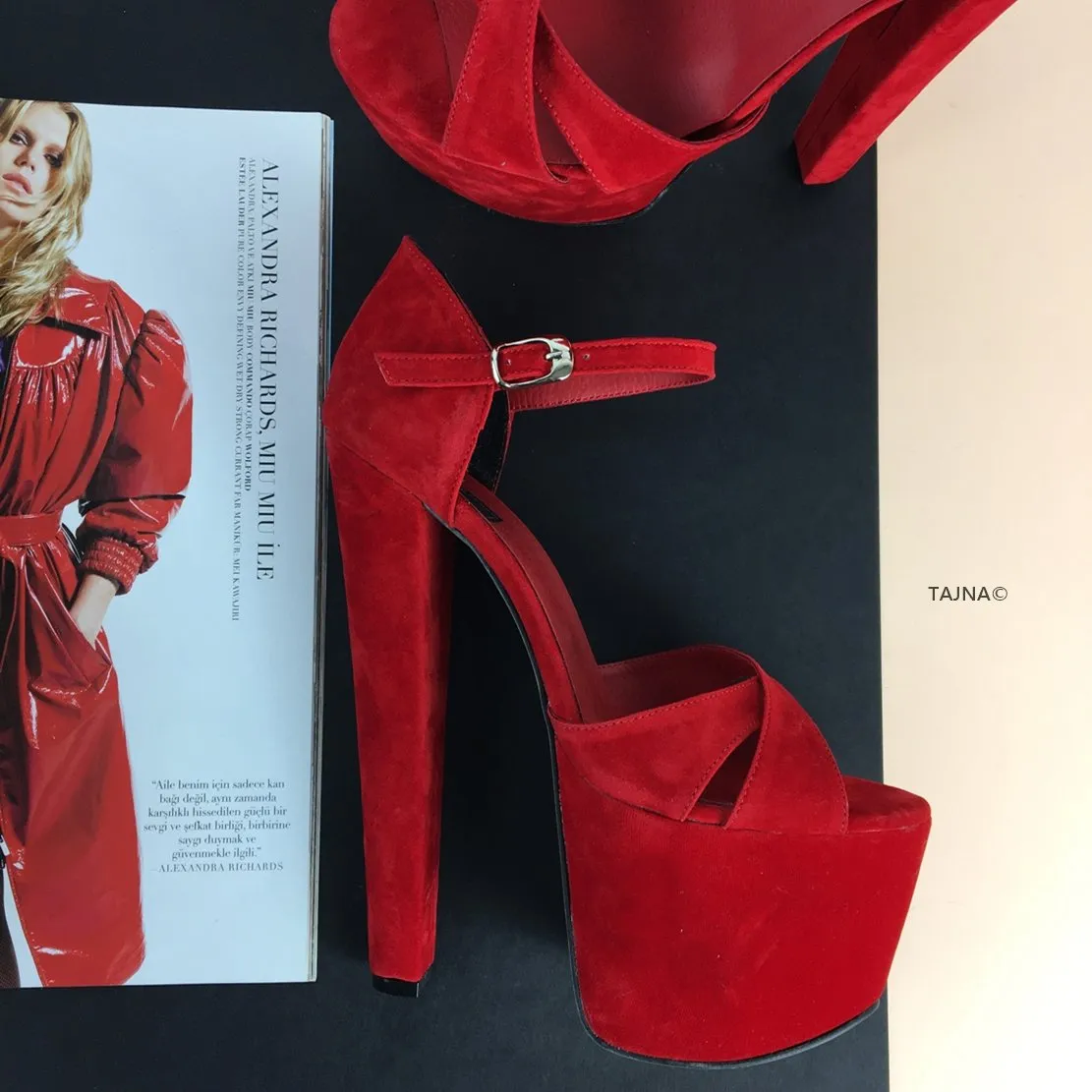 Red Suede Cross Strap Platforms