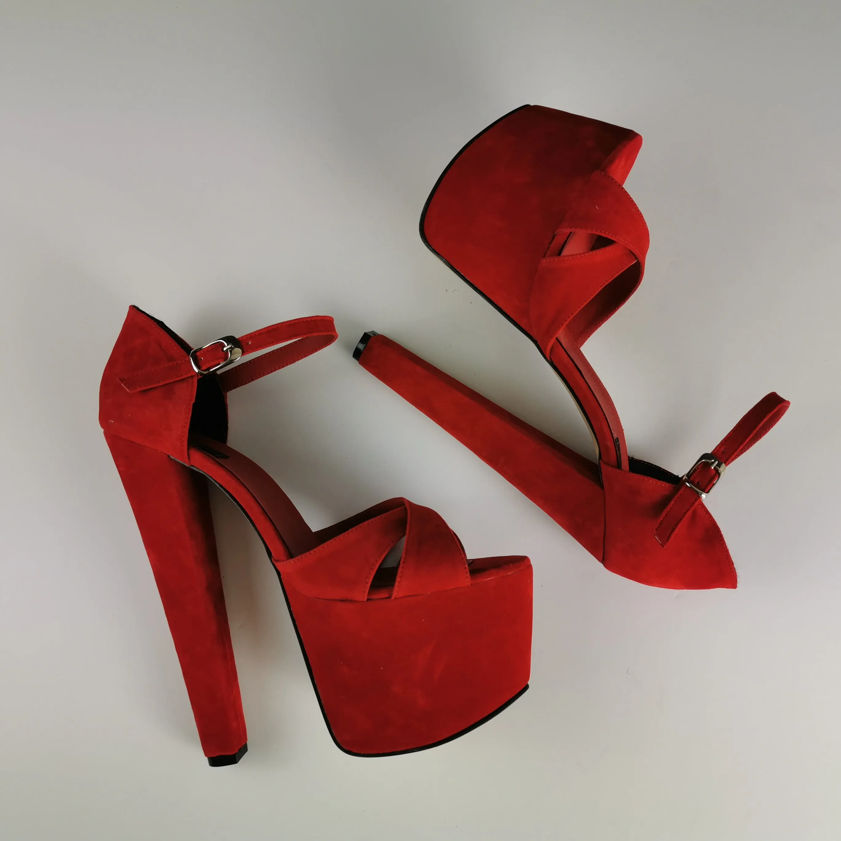 Red Suede Cross Strap Platforms