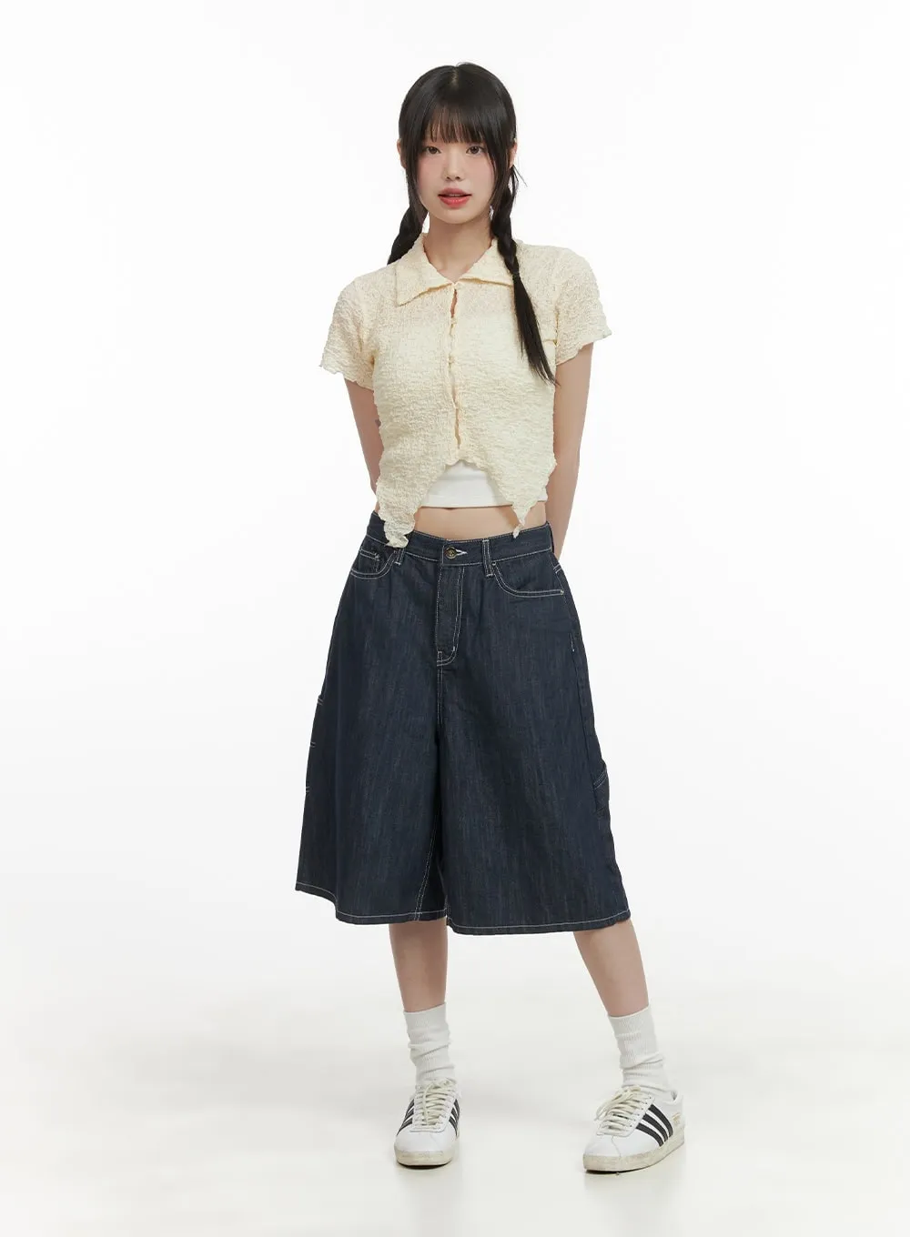 Solid Wide-Leg Bermuda Jorts CY414