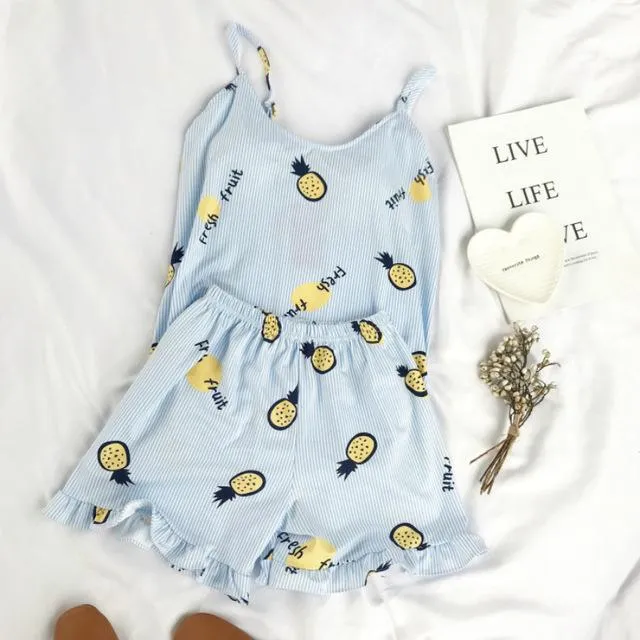 Women's Pineapple Print Pajama Set