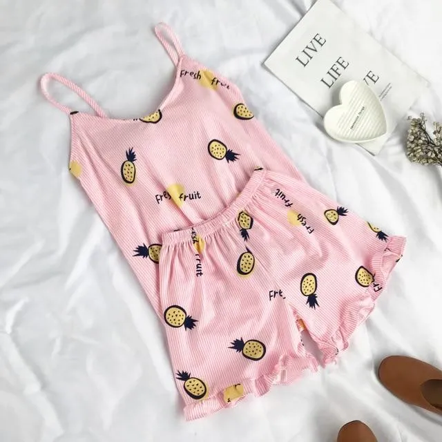 Women's Pineapple Print Pajama Set