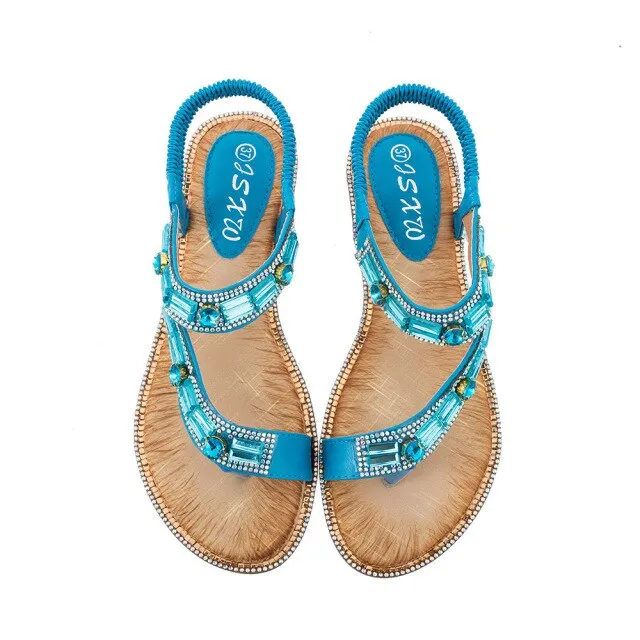 Women's shoes sandals women  summer blue grid striped flat shoes