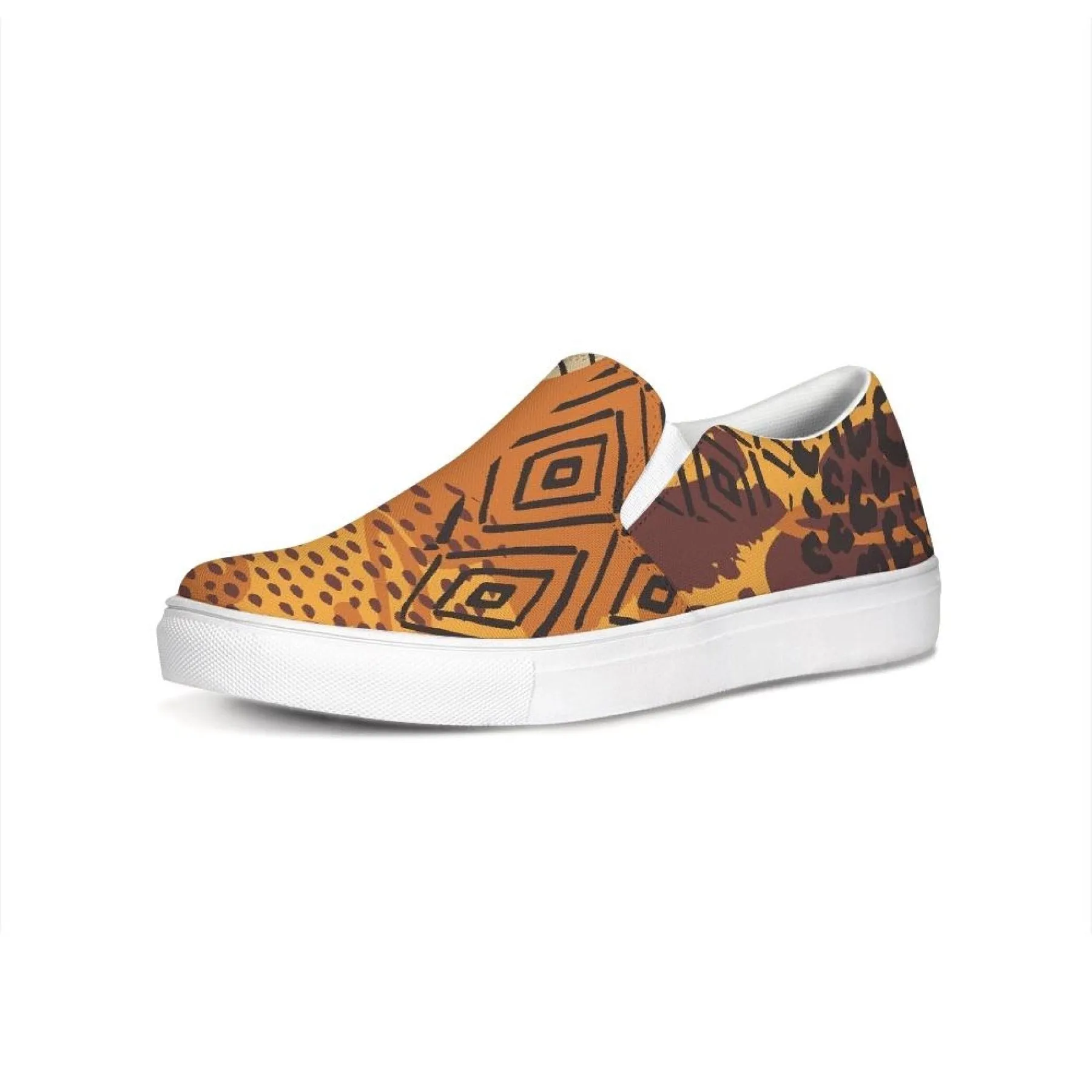 Womens Sneakers, Orange & Gold Low Top Slip-On Canvas Sports Shoes by inQue.Style