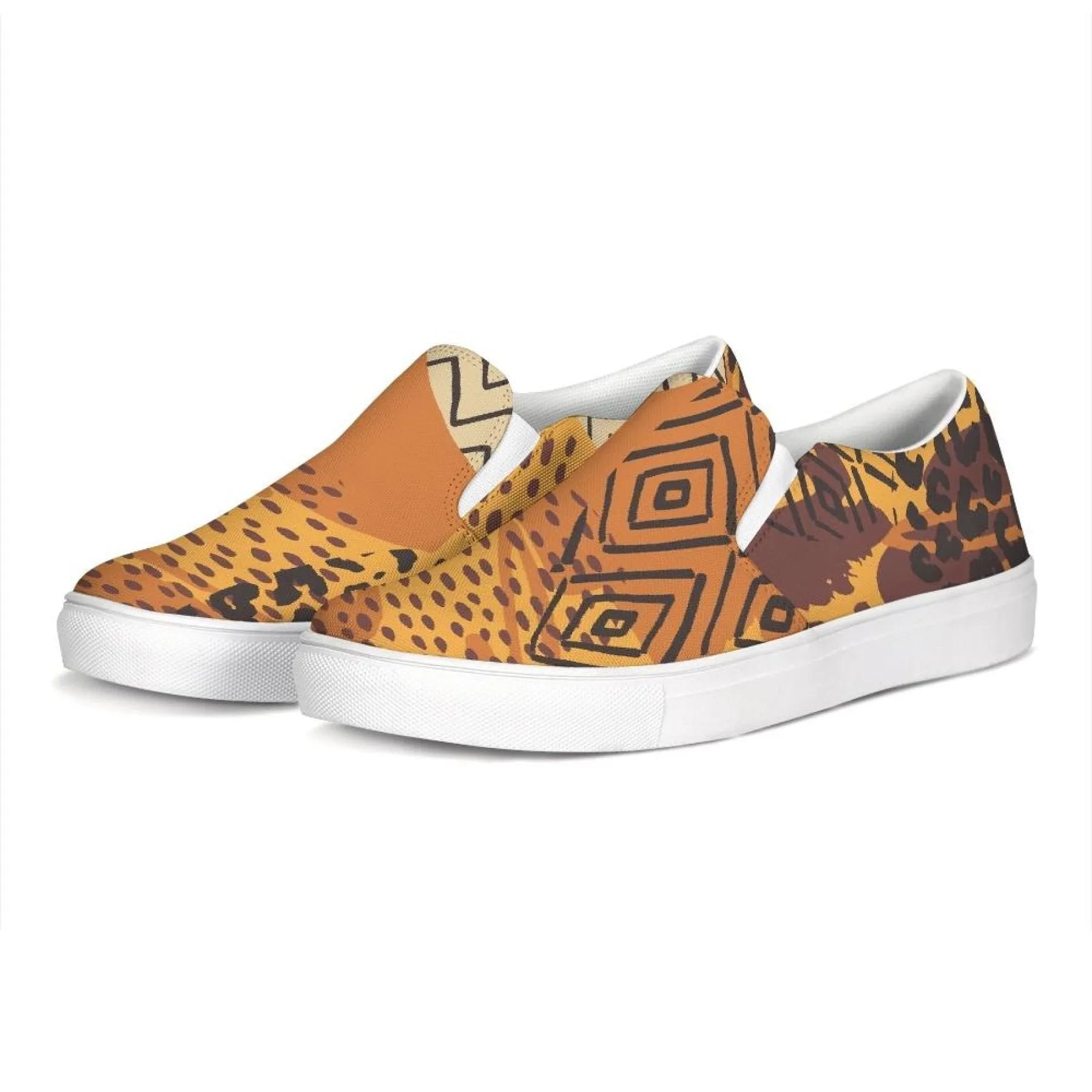 Womens Sneakers, Orange & Gold Low Top Slip-On Canvas Sports Shoes by inQue.Style