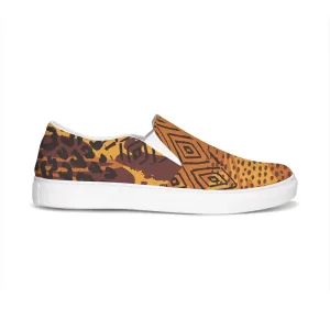 Womens Sneakers, Orange & Gold Low Top Slip-On Canvas Sports Shoes by inQue.Style